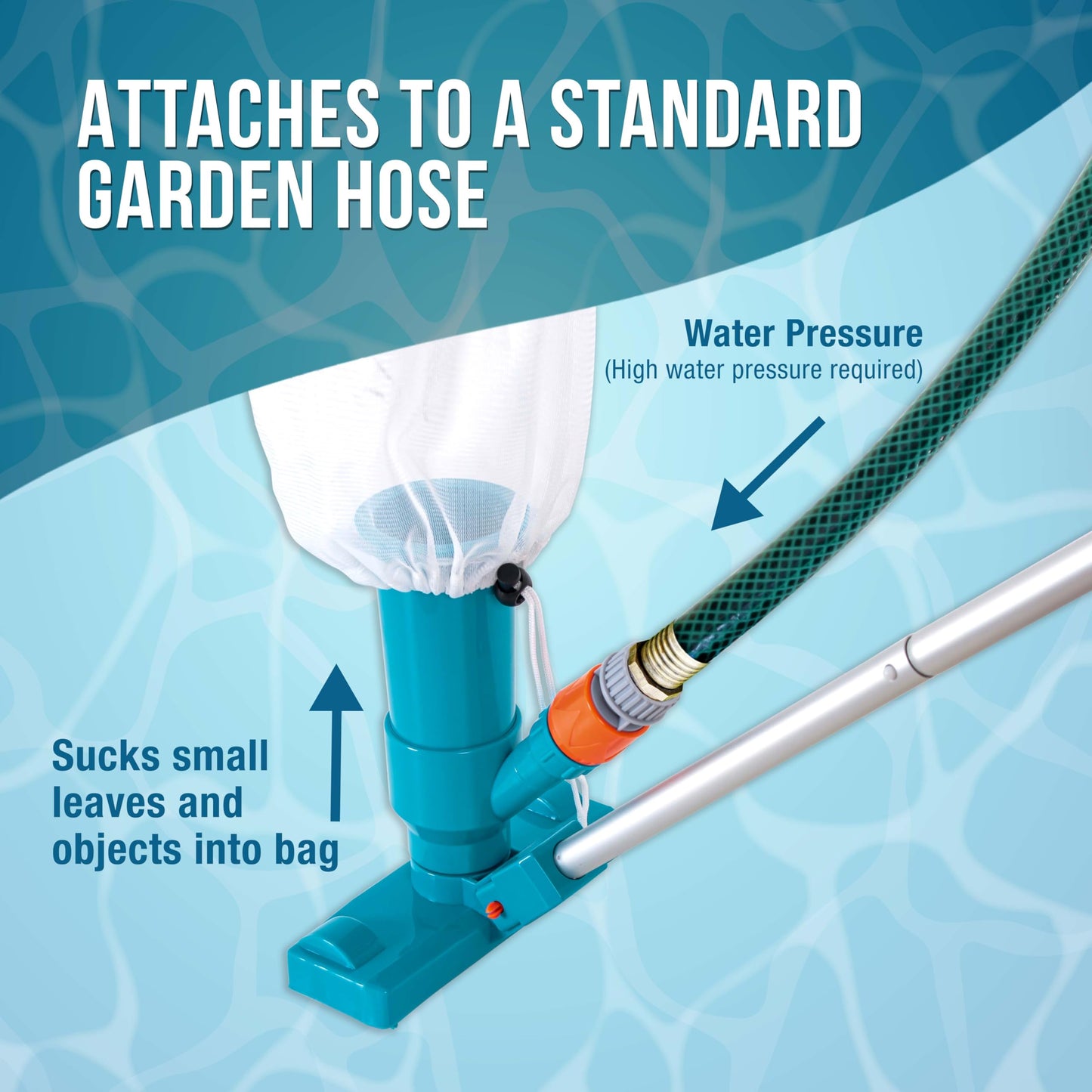 U.S. Pool Supply Above Ground Pool Vacuum Cleaner, Manual Pool Vacuum Cleaner, Spa Cleaner for Hot Tub, Ponds - 5 Section 4ft Pole, Mesh Leaf Bag, Telescopic Pole Attachment - Attaches to Garden Hose