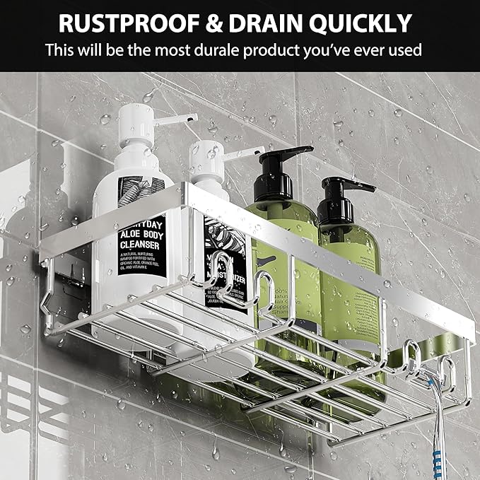 Moforoco Shower Caddy Shelf Organizer Rack, Self Adhesive Black Bathroom Shelves Basket, Home Farmhouse Wall Inside Organization and Storage Decor Rv Accessories, First Camper Apartment Essentials