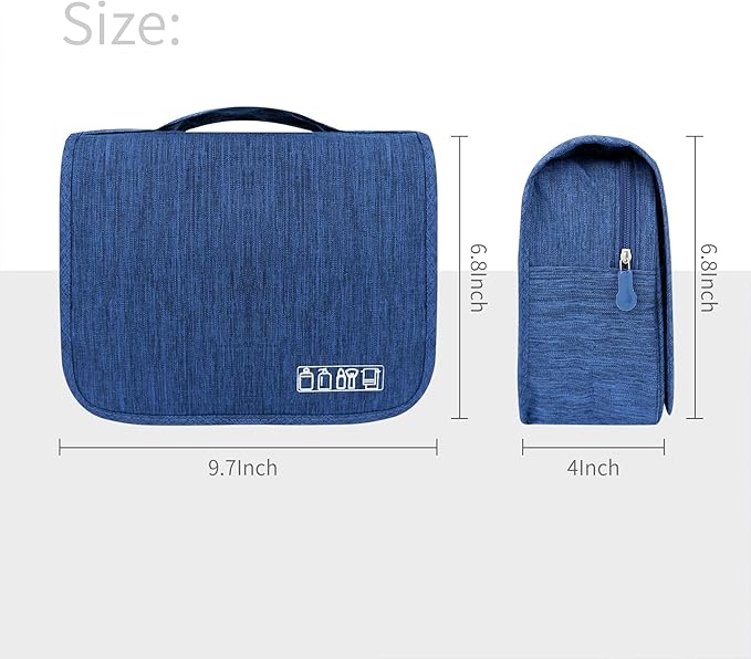 Large Capacity Toiletry Bag Travel Bag with Hanging Hook for Men and Women Waterproof Travel Cosmetic Bag Bathroom Storage Bag for Brushes Set, Full-Sized Shampoo, Toiletries, (Navy Blue)
