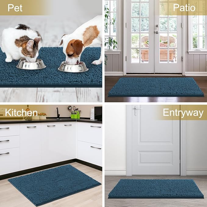 IM HOME Chenille Absorbent Outdoor Doormat 48" x 30", Washable Muddy Door Mats for Dog Non Slip Indoor Doormat Dog Mat for Muddy Paw Front Inside Doormats for Entryway Atlantic Blue