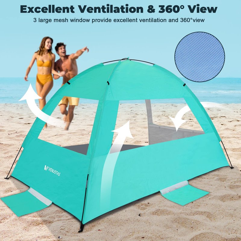 Venustas Beach Tent Sun Shelter for 3/4/6/8 Person, UPF 50+ UV Protection Beach Canopy, Lightweight and Easy Setup Cabana, Portable Beach Shade Tent