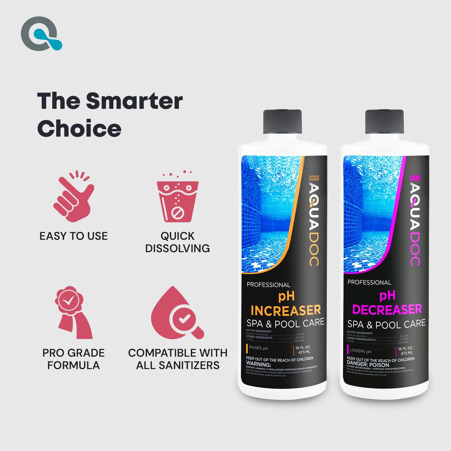 AquaDoc Spa pH Up & Down – pH Balancer for Indoor & Outdoor Spas – Easy Water Maintenance to Raise or Lower pH Levels and Keep Spa Water Clean, Clear & Comfortable