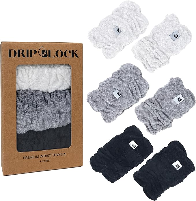 Wrist Bands for Washing Face (6pcs) Ã¢ÂÂ Soft, Absorbent Bamboo Viscose & Polyester Spa Wristbands Prevent Water from Spilling Down Arms | Fast-Drying, Shed-Free Cuffs in Black, White, Gray