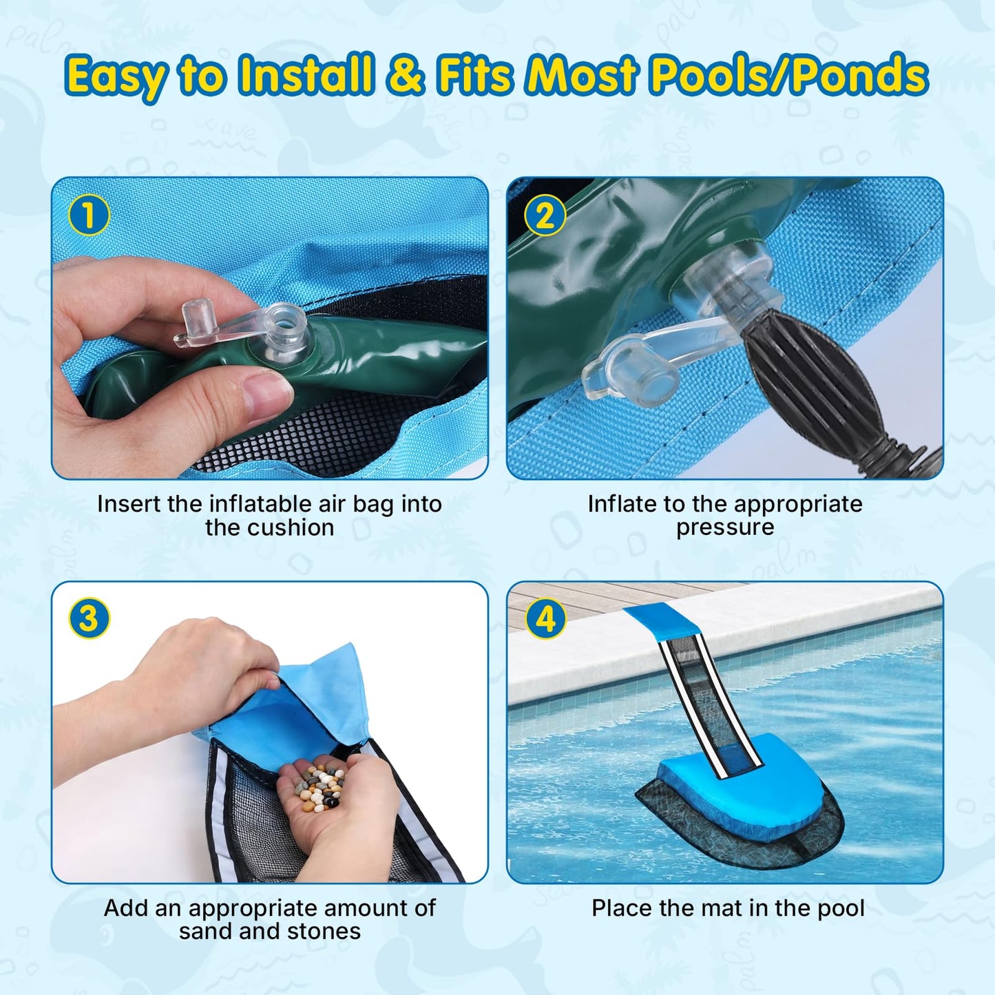 SDLDEER Animal Saving Escape Ramp Critters, 2Pcs Frog Saver Pads Ladder for Swimming Pools Lily Pad for Frogs Float Life Saving Wildlife Duck Creature Rescue Bridge Log Maintenance Kits（Blue）