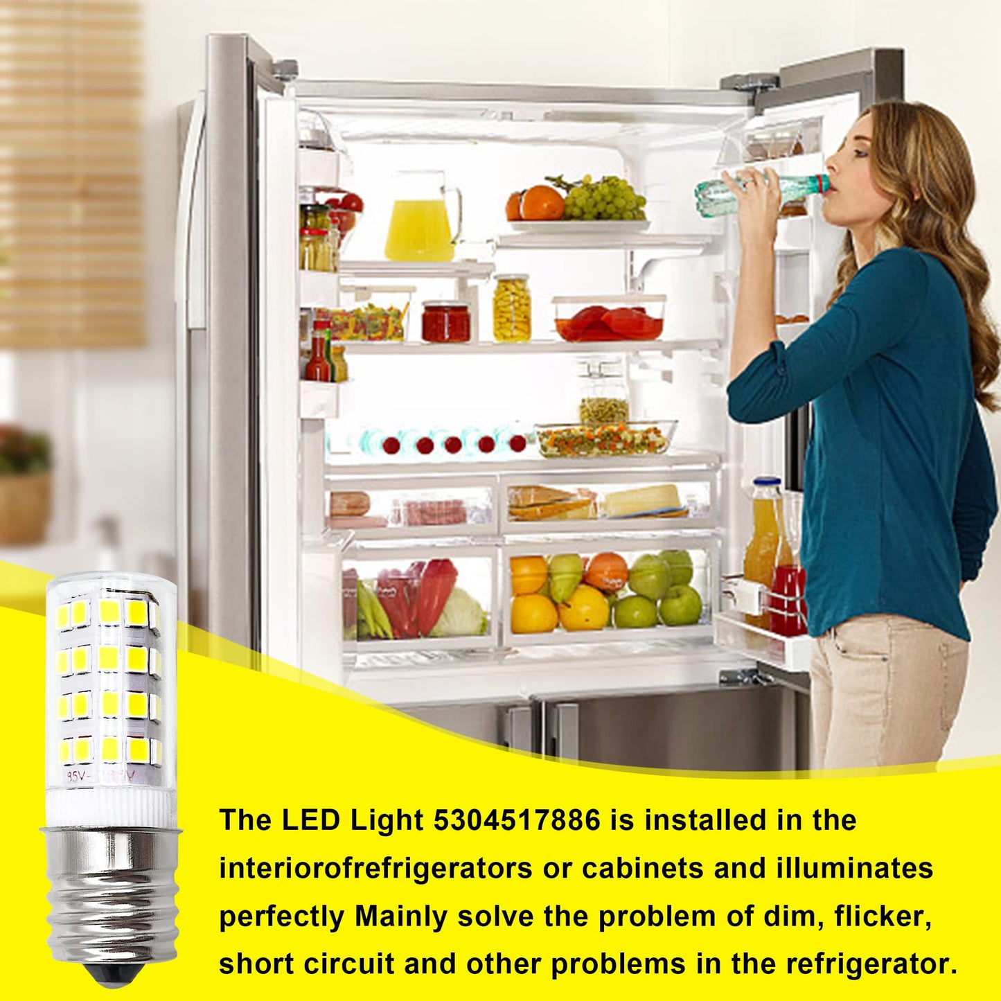 SigeIy 5304517886 KEI D28a KEL2811 LED Bulb*2 E17 3.8W Compatible with Frigidaire Kenmore Electrolux Crosley 100V-265V Freezer Lamp Replace 5304498578 7297114000 7241552801 5304495326