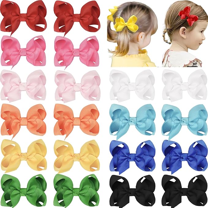 20PCS 3 Inch Hair Bows for Girls Grosgrain Ribbon Toddler Hair Accessories with Alligator Clips for Toddlers Baby Girls Kids Teens in Pairs