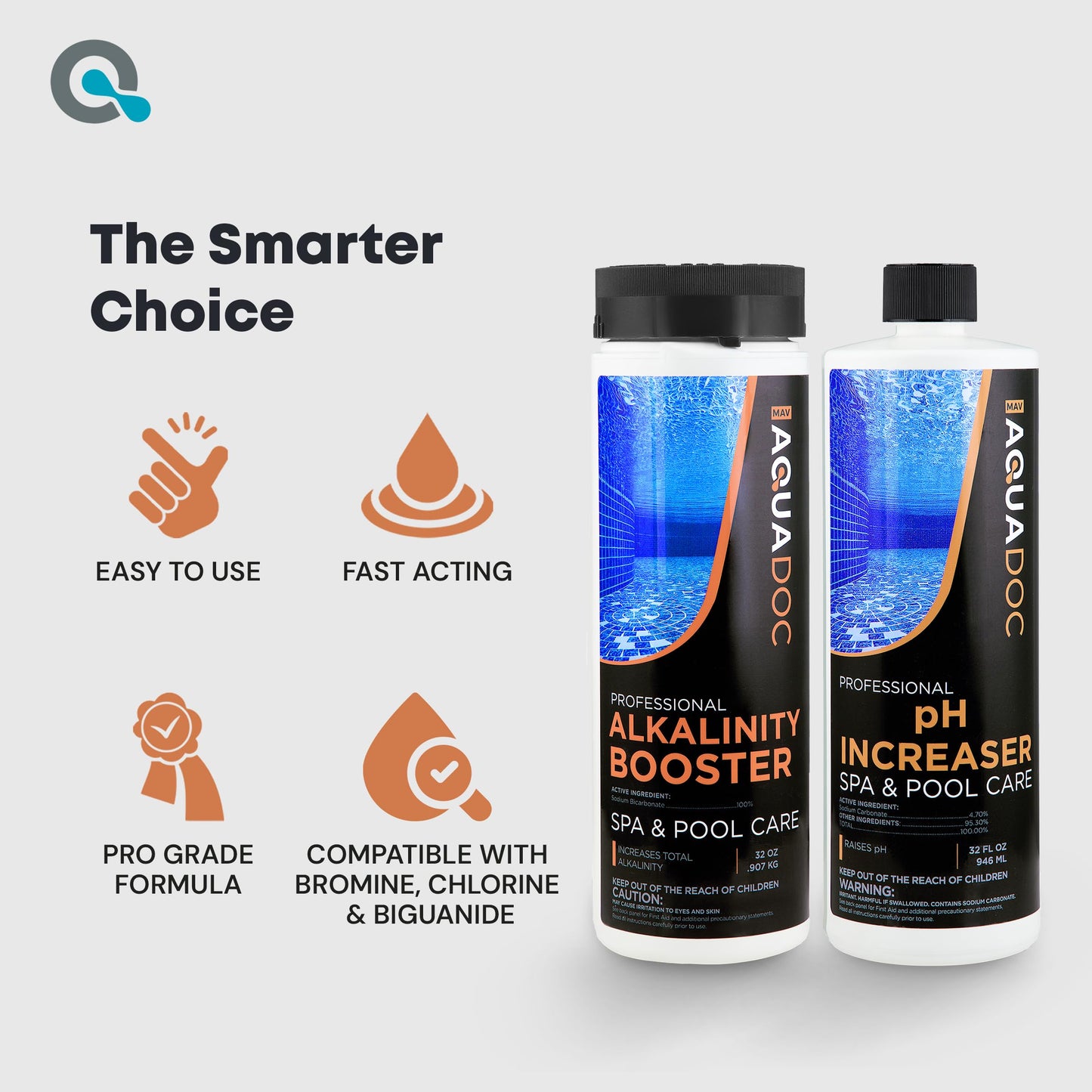 AquaDoc Spa Alkalinity Increaser and pH Increaser for Hot Tub Bundle - Includes 32oz pH Up and 32oz Alkalinity Up for Hot Tub - Spa Chemicals to Help Balance Water - Made in USA