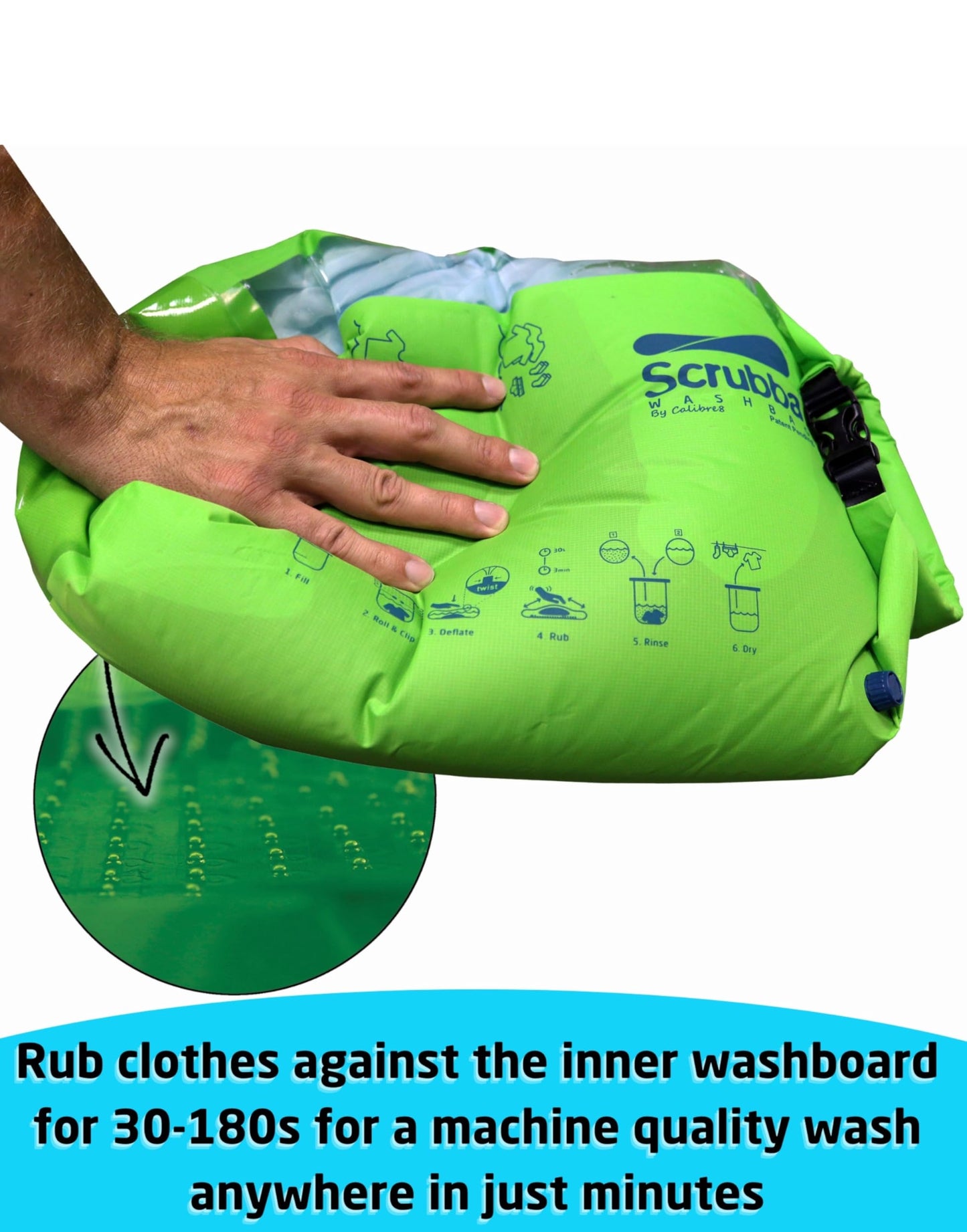 Scrubba Portable Washing Machine – Patented Washboard-in-a-Bag™ Travel Wash Bag – Wash Clothes Anywhere – Manual Washer for Travel, Camping & Backpacking (5.3 oz)