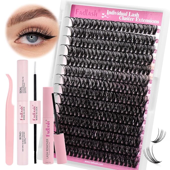 DIY Lash Extension Kit Individual Lashes Clusters Lash Bond and Seal, Clusters Lash Glue Remover and Eyelash Tweezers for Eyelash Extensions Home Use (40D-0.07D, 15-20mm, Kit)