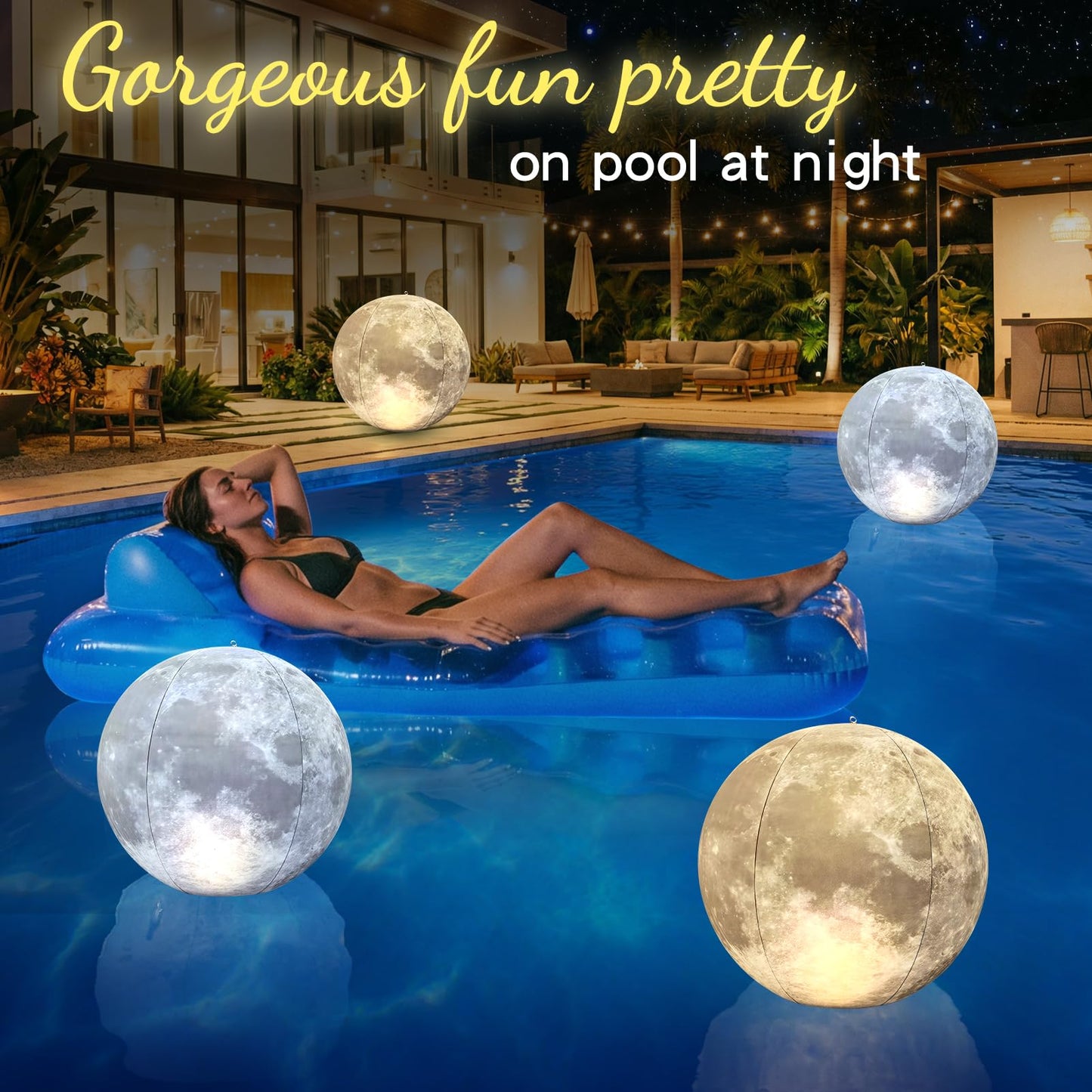 Cootway Full Moon Floating Pool Lights - 15" Inflatable Waterproof Solar Pool Lights that Float, Cool White&Warm White Light Up Pools Balls, Float or Hang in Pond Backyard Garden Party Decorations(2)