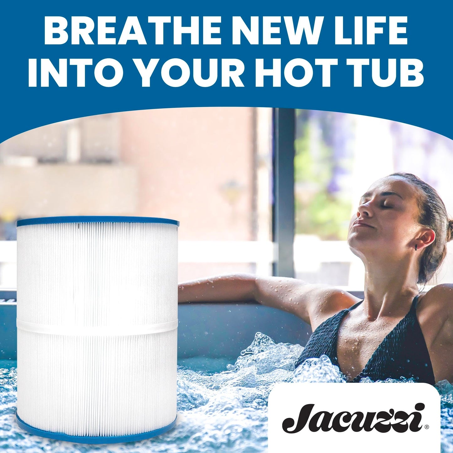 Jacuzzi ProClassic 50 Sq Ft Rinseable Pleated Cartridge, Replacement Spa Filter 6541-853J, Fits 2023+ J-200 Hot Tubs, Durable Reemay Media for Crystal-Clear Clean Spa Water, Easy Install & Maintenance