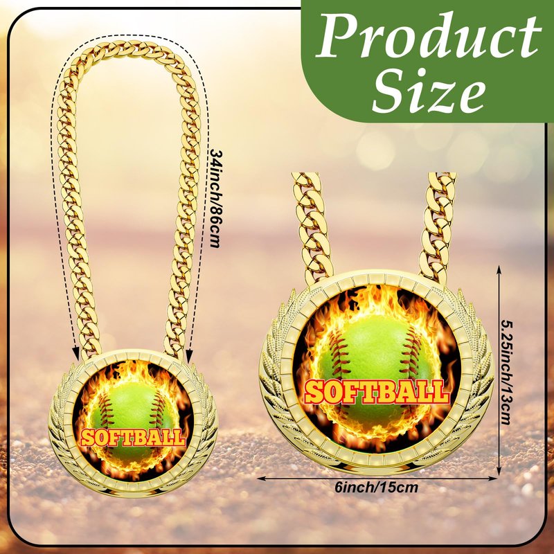Highergo Softball Champion Chain Award Medal 5 x 6 Inch with Flame Softball Pattern on Jumbo Gold Award Medal Athlete Prize Gifts with 34inch Turnover Chain for Contest Reward Family Reunions