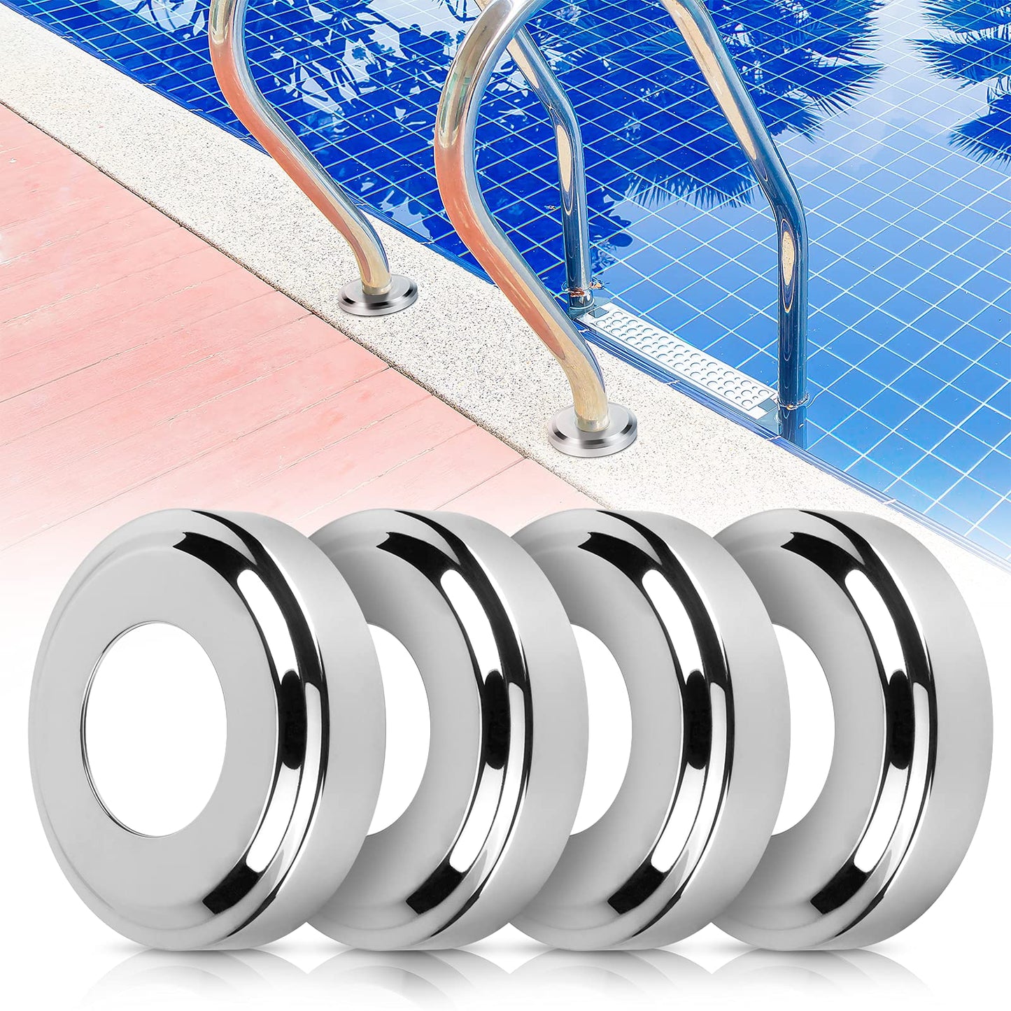 Universal Fit Pool Ladder Escutcheon Plates 4Pack,Blasoul Stainless Steel Cover Plate for 1.9" Inground Pool Handrail