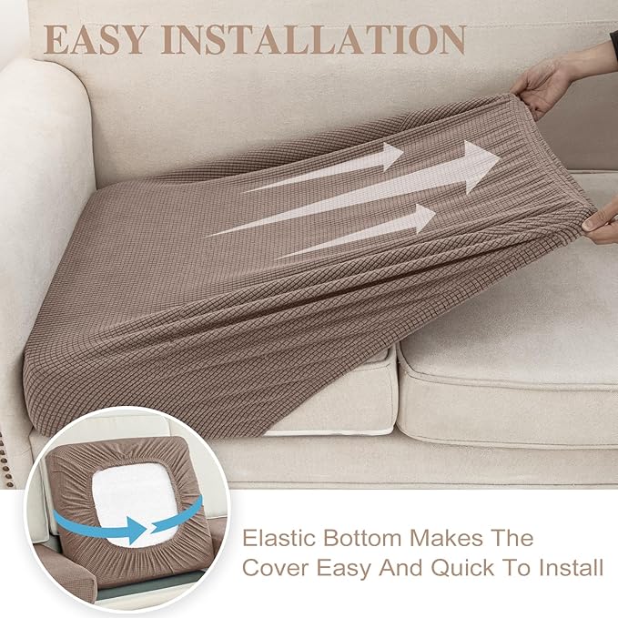 Couch Cushion Cover Loveseat Cover or 2 Seat Sofa Cover Washable Stretch Sectional Sofa Slipcover(1 Piece for Loveseat or Sofa 2-Seater, Khaki)