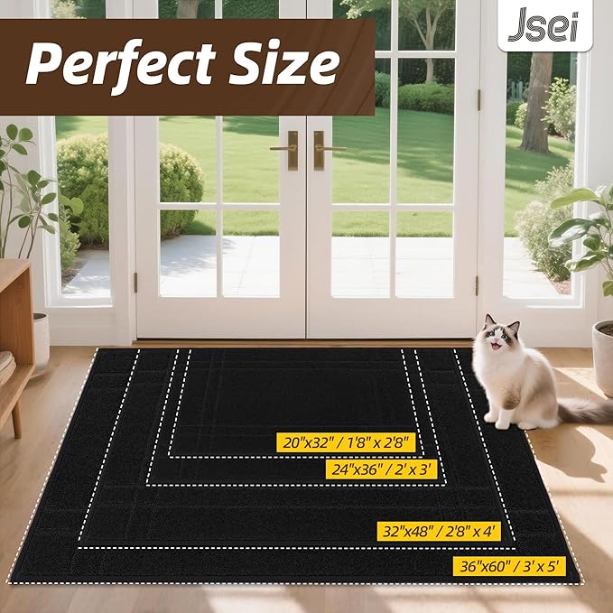 JSEI Entryway Rugs Doormat 32"x48", Non-Slip Dirt Trapper Door Mats Indoor, Washable Absorbent and Stain Resist Welcome Floor Mat for Front Door, Dog Door Mat, Dirty Wet Shoes & Paws, Black