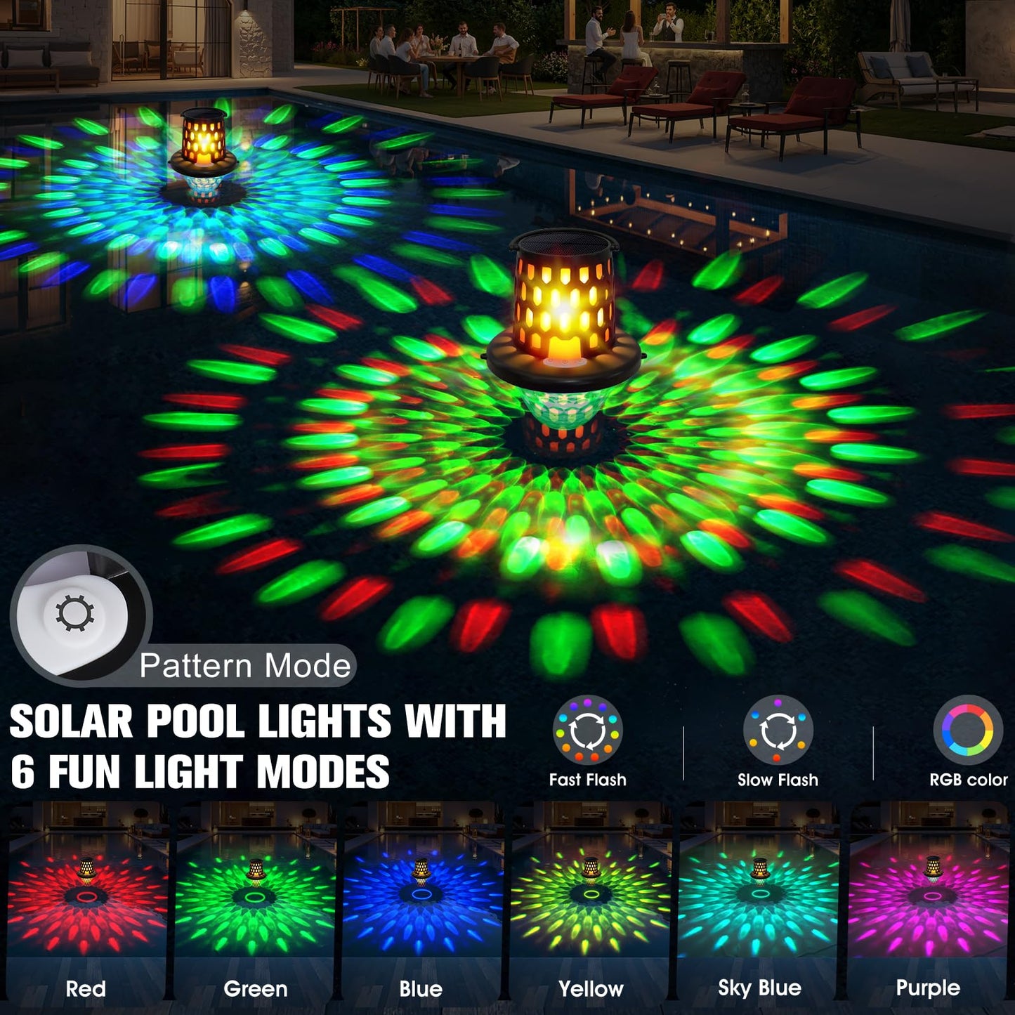 Floating Pool Lights,2026 Upgraded Solar Powered Pool Lights that Float,Flickering Flame Floating Solar Lights for Pool Lighting,Hangable IP68 Waterproof Swimming LED Pool Lights for Party,Outdoor-1PC