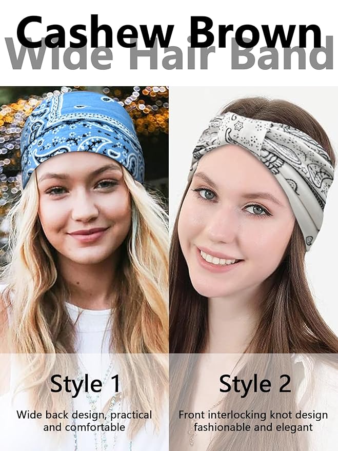 Awumbuk Wide Headbands for Women Knotted No Slip Head Bands Soft Turban Headband Hair Accessories Boho African Solid Color Head Wraps for Women Yoga Workout Pack of 6 (Nature)