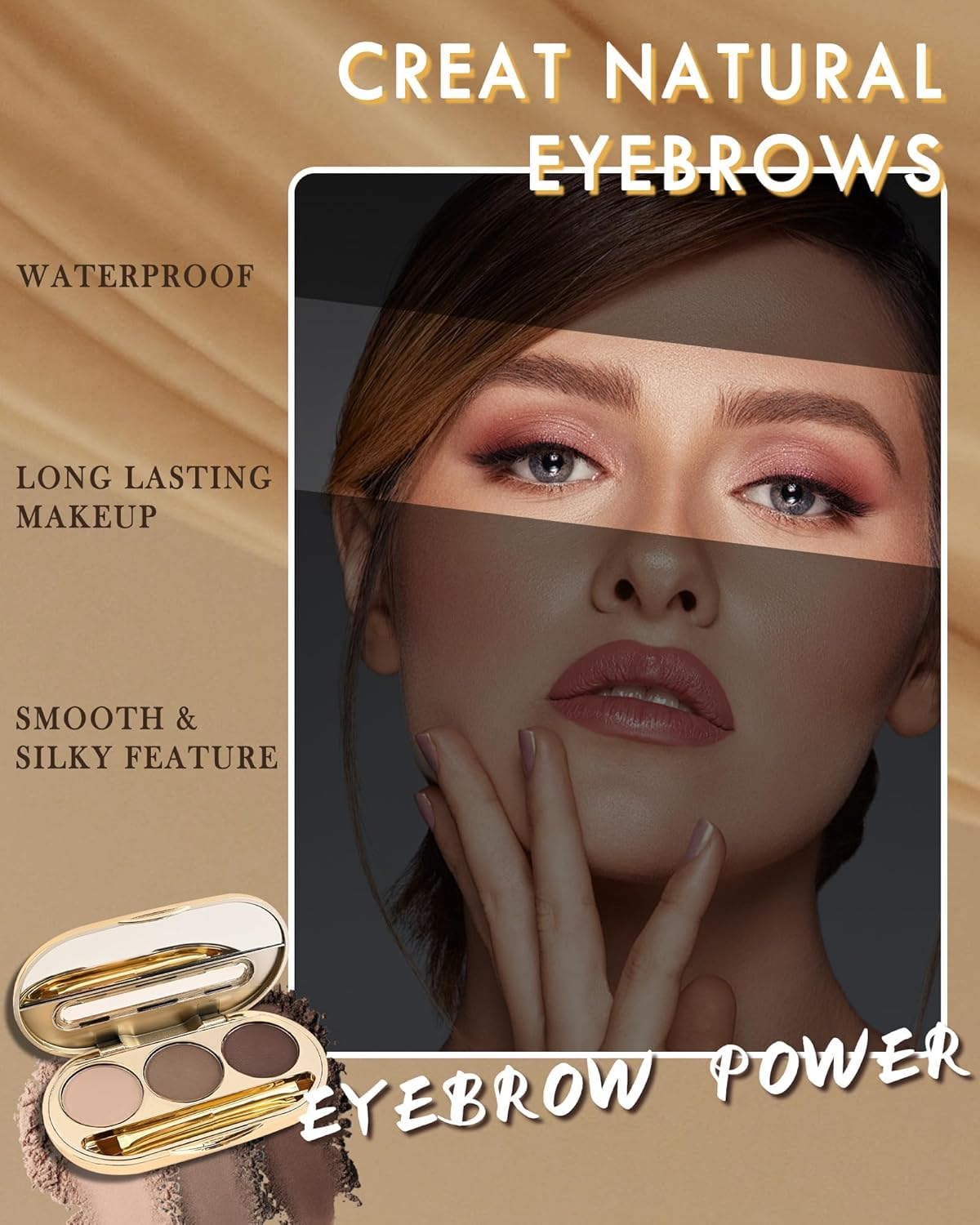 Eyebrow Powder Kit-3 Colors Eye Brow Tinting Powder Palette Long-Lasting Waterproof,Light Dark Grey Brown Brow Filler Eyeshadow,Mother's Day Makeup Gift for Women,With Mirror Brow Brush-Set 01