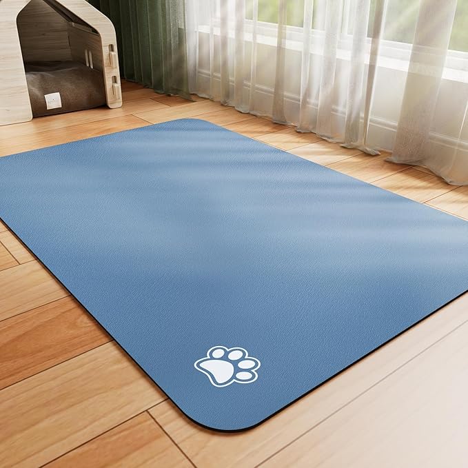 Dog Food Mat - Absorbent Cat Mat for Food and Water, No Stains Pet Feeding Bowl Mat, Easy to Clean Pet Placemats, Quick Dry Dog Water Dispenser Mat for Messy Drinkers | Paw Blue 12"x 19"