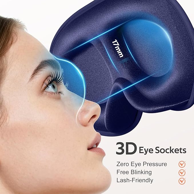 Sleep Mask for Men Women - 100% Blackout Eye Masks for Sleep - 3D Soft Sleeping Mask for Side Sleepers - Zero Pressure Lash Extensions Eye Cover Shade for Airplane Travel Essentials, Blue
