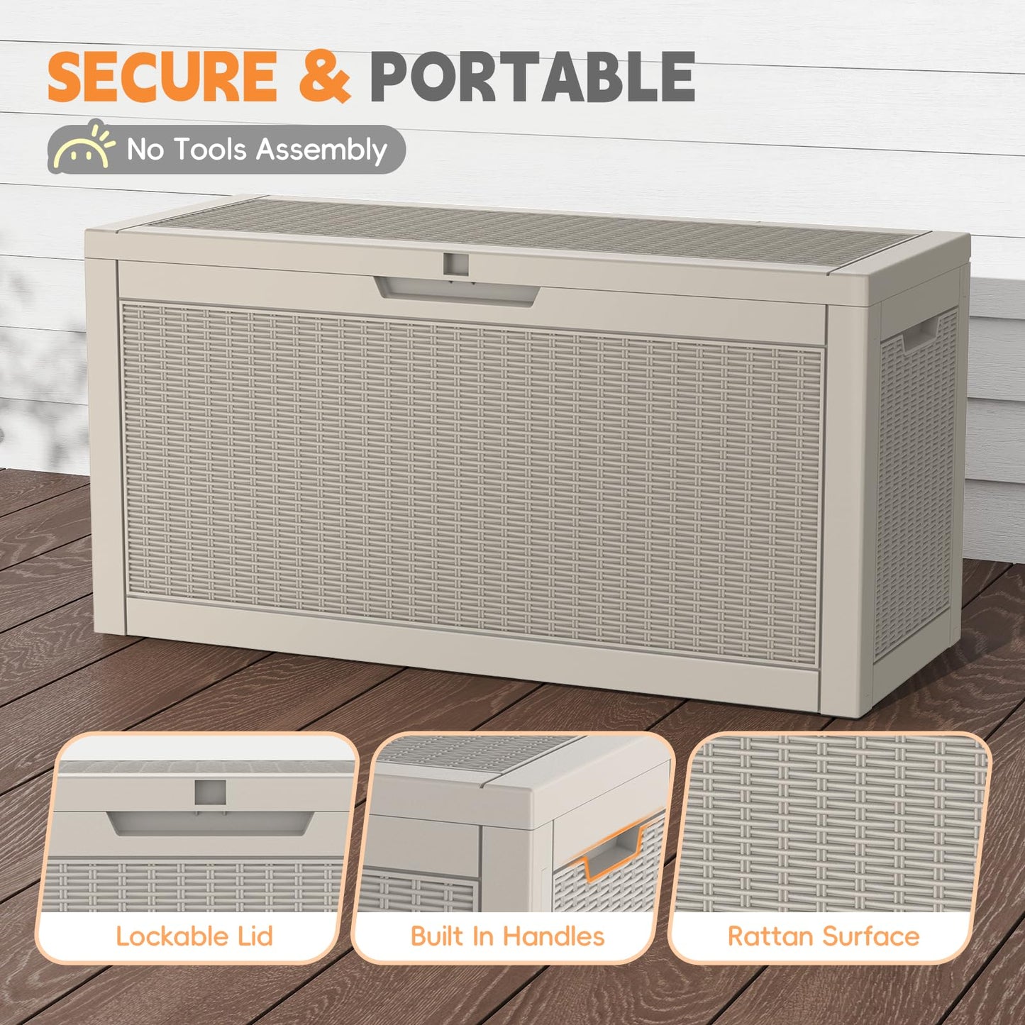 LubanNese Outdoor Storage Box, 66 Gallon Deck Box Waterproof, Outdoor Storage Bin for Patio Furniture Cushion, Garden Supply, Weatherproof, Lockable, Grey