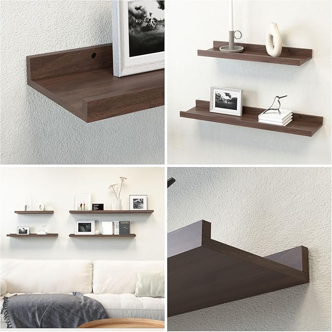 Boswillon 47.2 Inches Long Floating Shelves Wall Mounted, 2 Set Farmhouse Wall Shelf for Bedroom, Nursery Book Shelf with Lip, Picture Ledge Shelf for Decor Living Room Bathroom Kitchen - Walnut