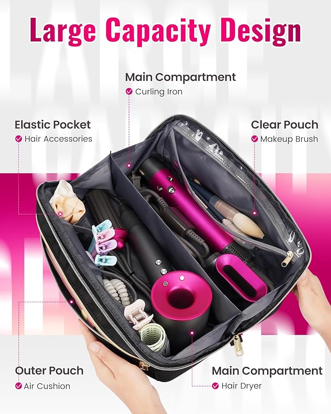 Mancro Hair Tools Travel Bag Compatible with Shark Flex Fusion, Wide-open Hot Hair Tool Organizer with Separate Heat Resistant Mat, Hair Accessories Organizer for Straighteners, Curling Iron, XL