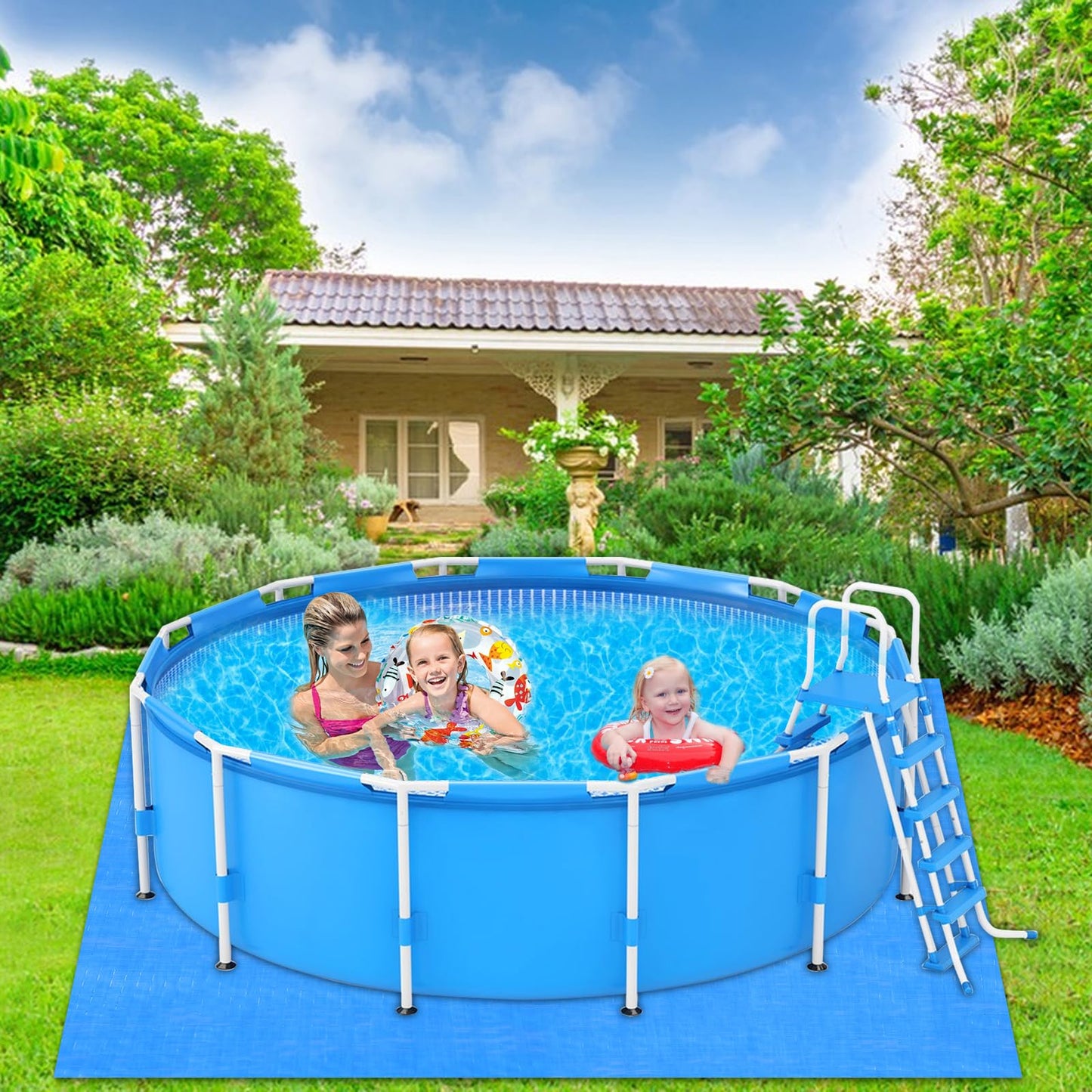 16Ft Pool Ground Cloths,Heavy-Duty Swimming Pool Waterproof PE Swimming Pool Liner Pad for Protect Above Ground Pool Blankets for 6ft to 15ft Frame Above Ground Pools Accessories Prevents Punctures