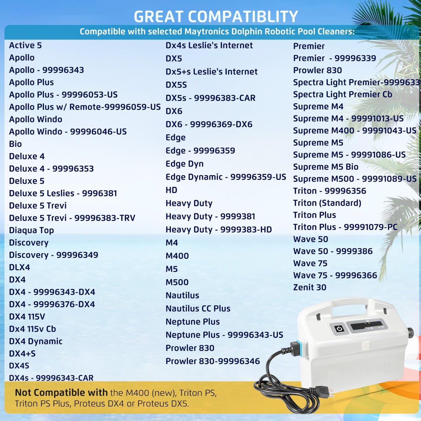 9995678 Power Supply with Cord Replacement for Dolphin Nautilus CC Plus, Premier,Apollo,Bio,Deluxe 5,DLX4,DX4,DX4S,DX5S,DX6, Edge,HD,M400,Neptune Plus,Prowler 830,Supreme M4 M5, Triton Plus,Wave 50 75