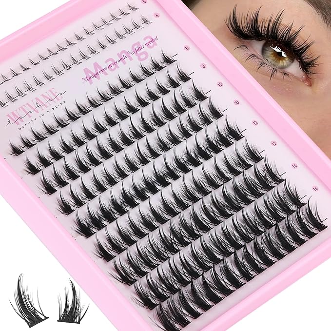 Manga Lash Clusters Wispy Eyelash Clusters DIY Anime Lash Extension with 5-6mm Bottom Lash Clusters and 8-16mm Cluster Eyelash Extensions 175Pcs Spiky Lashes Clusters D-Curly Individual Lashes