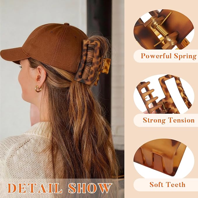 Auseibeely 4 Pack 5 Inch Extra Large Claw Clips for Thick Hair, Jumbo Tortoise Shell Claw Clip for Hat, Big Square Hair Clips for Thick/Long/Curly Hair, Non-slip Baseball Jaw Accessories