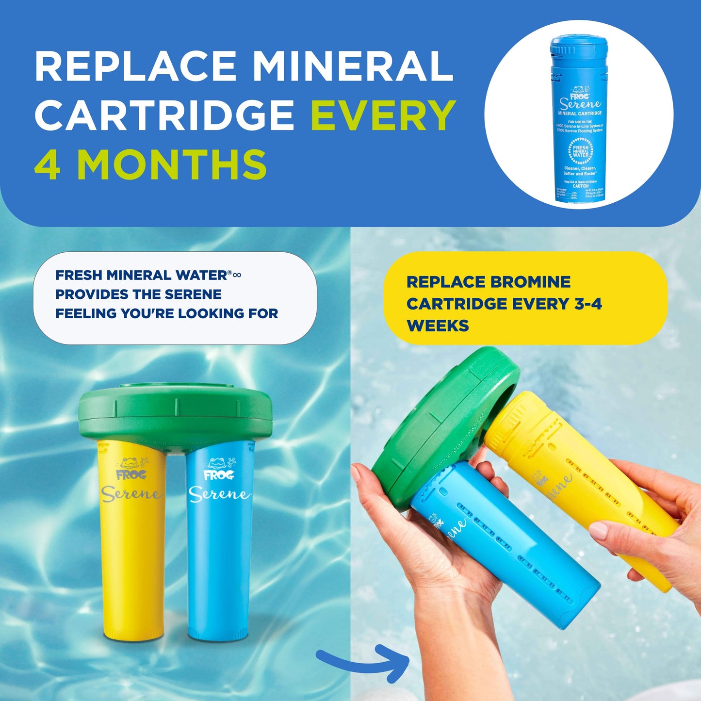 FROG Serene Mineral Replacement Cartridge for Hot Tubs for use only with FROG Serene in-Line and Floating Sanitizing Systems for Spas up to 600 gallons, Quick and Easy Hot Tub Sanitizer