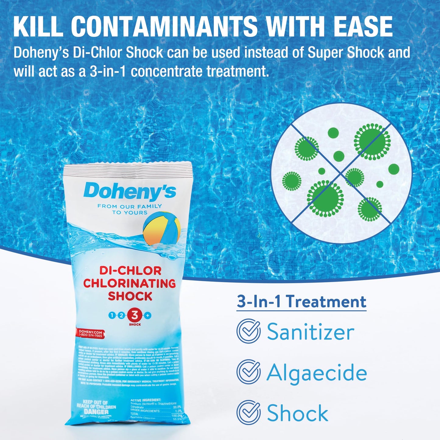 Doheny's Di-Chlor Shock | 100% Professional-Grade | Calcium-Free Pool Sanitizing and Shock Treatment | for Salt & Chlorine Pools | 56% Stabilized Chlorine | 12 x 1lb Bags (12lb Total)