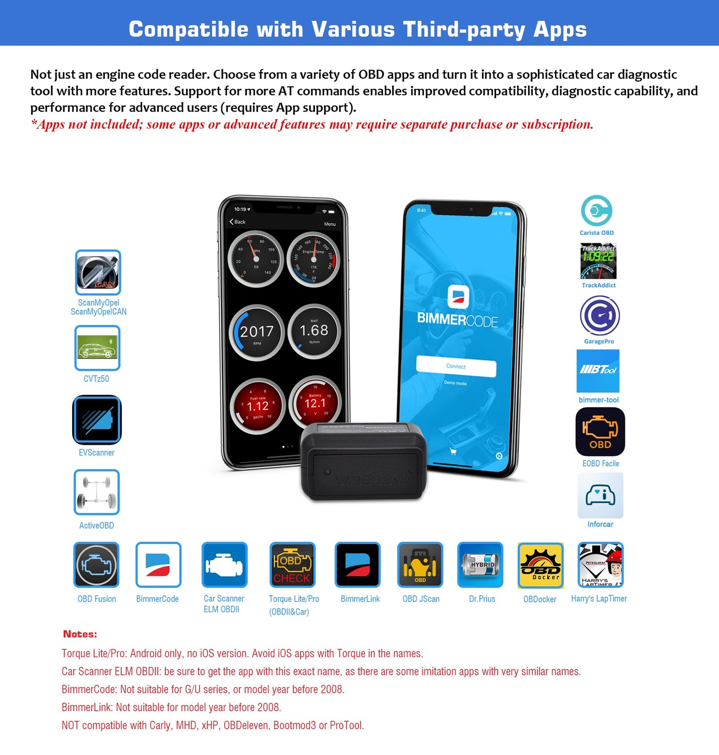 Veepeak OBDCheck BLE+ Bluetooth OBD II Scanner for iOS & Android, Car Check Engine Code Reader Wireless OBD Diagnostic Scan Tool