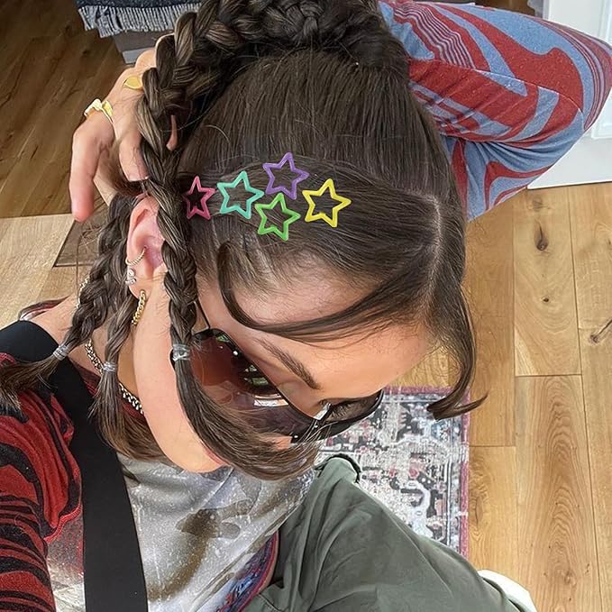 Star Hair Clips Multiple Colors Snap Hair Barrettes Non Slip Star Hair Accessories Metal Hair Clips for Girls Women -100PCS 1.18"