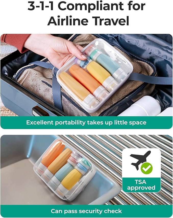 BAGSMART 18 Pack TSA Approved Travel Bottles for Toiletries, Leak Proof Silicone Travel Size Containers Bottles for Shampoo, Macaron