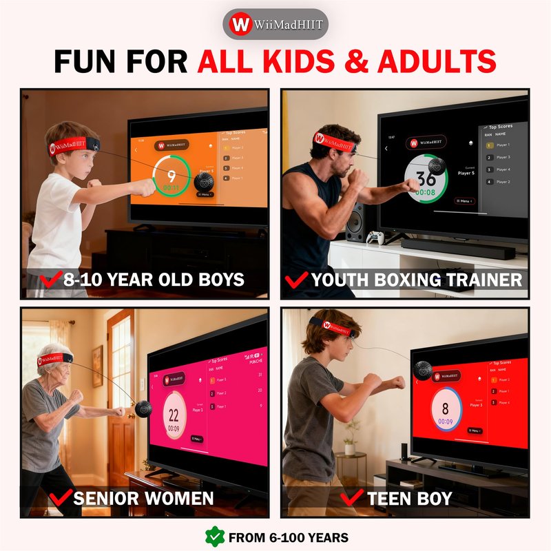 WiiMad Boxing Reflex Ball with Punch Counter App, Punching Ball with Headband, Workout Toy for Kids Teen Adults, Hand Eye Coordination Training | Boxing Equipment, Home Fun Punch Game