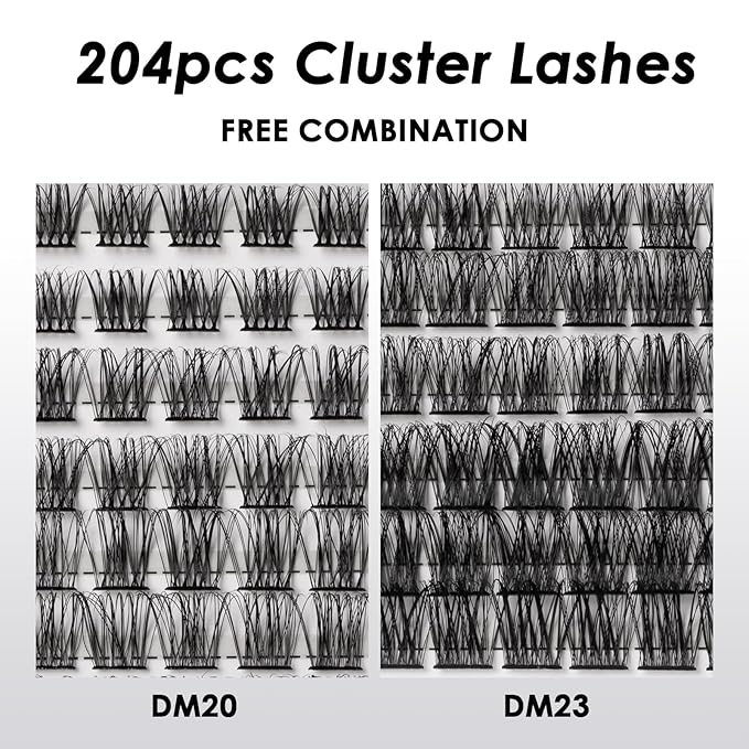 Lash Clusters 204 Pcs Individual Lashes Clusters Eyelash Extensions False Eyelashes DIY Lash Extension Kit Reusable False Eyelashes Natural Look Mix 10-16mm(DM20+DM23)