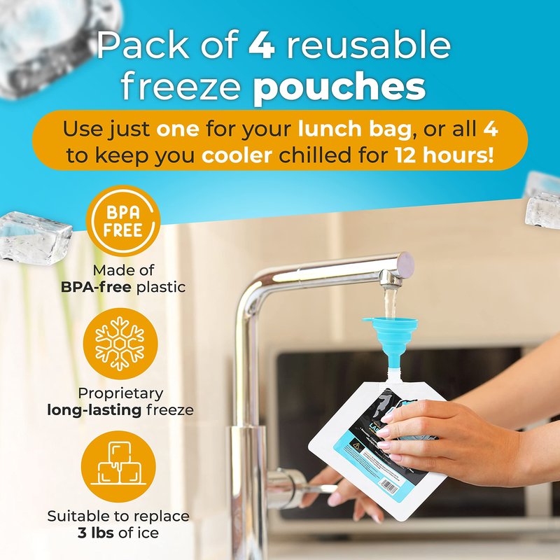 Healthy Packers Reusable Ice Packs - Freeze Pouches - Long-Lasting for Lunch Bags, Boxes - Cooler Accessories for School, Camping, Fishing (Small 4-Pack)