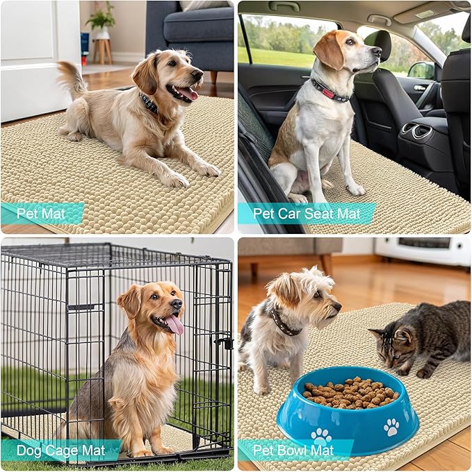 OLANLY Dog Door Mat for Muddy Paws 32x20, Absorbs Moisture and Dirt, Absorbent Non-Slip Washable Doormat, Quick Dry Chenille Mud Mat for Dogs, Entry Indoor Entryway Carpet for Inside Floor, Sand