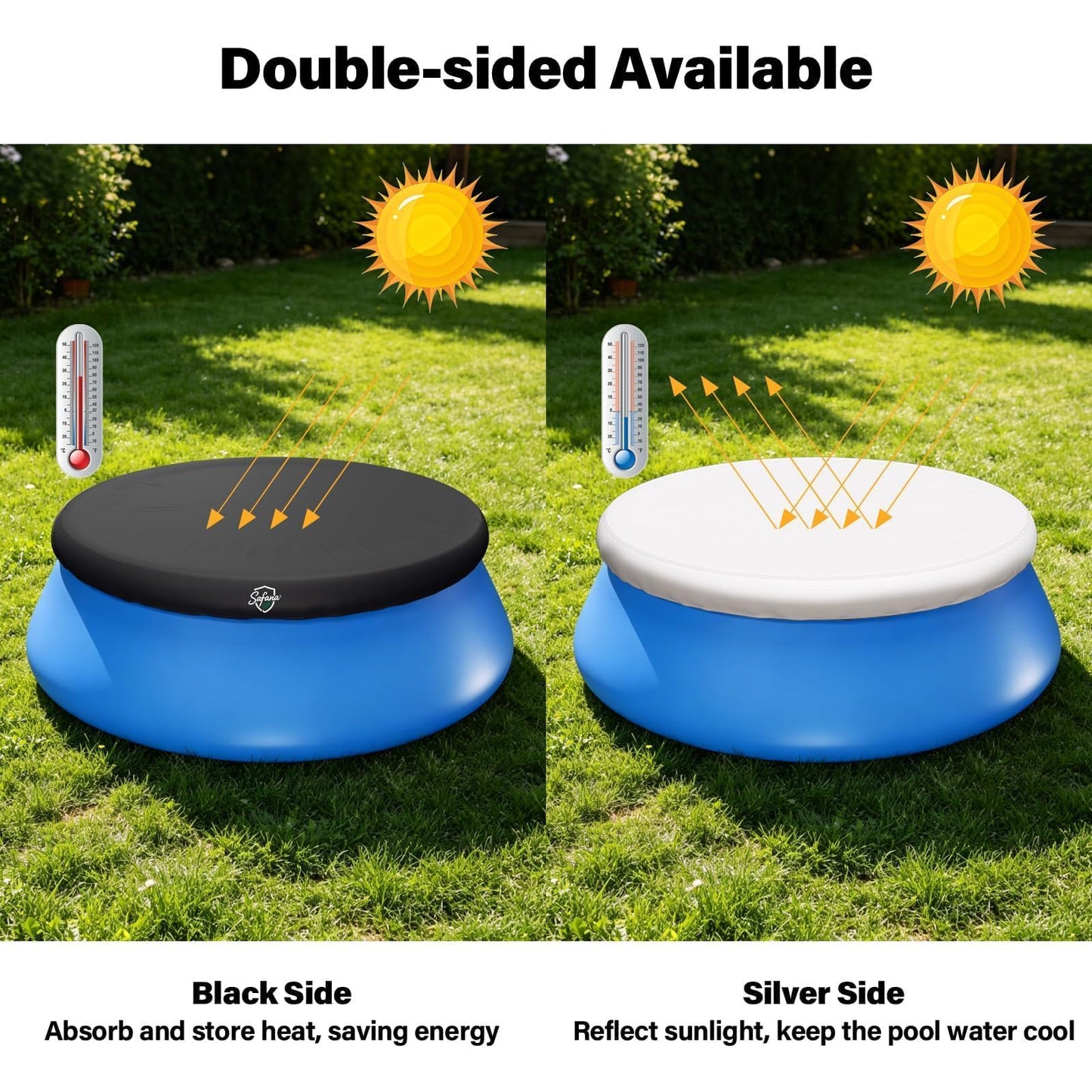 SAFANA 6ft Inflatable Pool Covers for Above Ground Pools Round Pool Cover for Inflatable Easy Set Pool with Elastic Band, Swimming Pool Windproof Dustproof