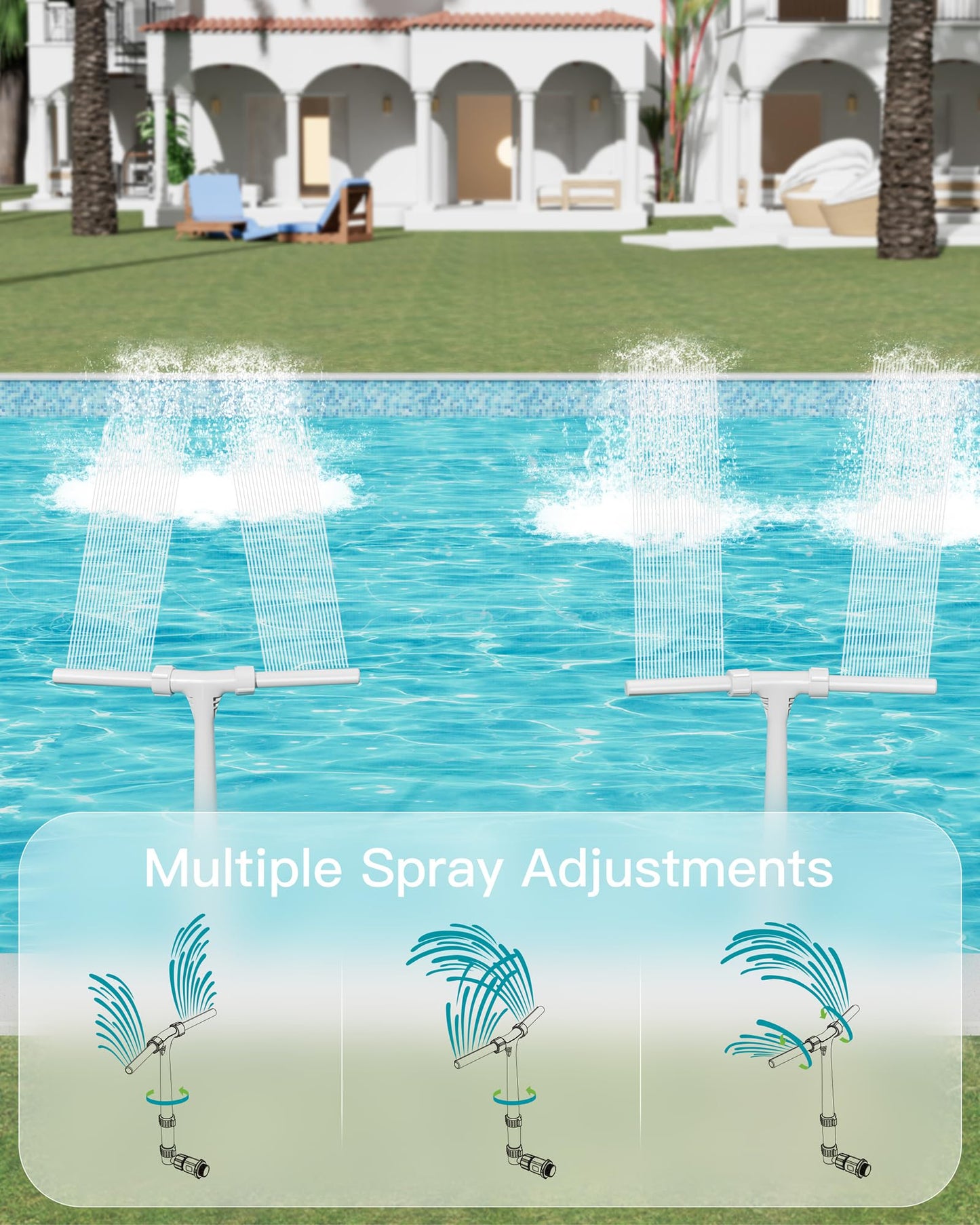 POOLHOUR [Patented] 2026 Height Upgrade Pool Fountain for Above Ground/Inground Pools with Dual High-Pressure Spray, 360° Adjustable Cooling Jet & Relaxation - Waterfall Sprinkler Cooler