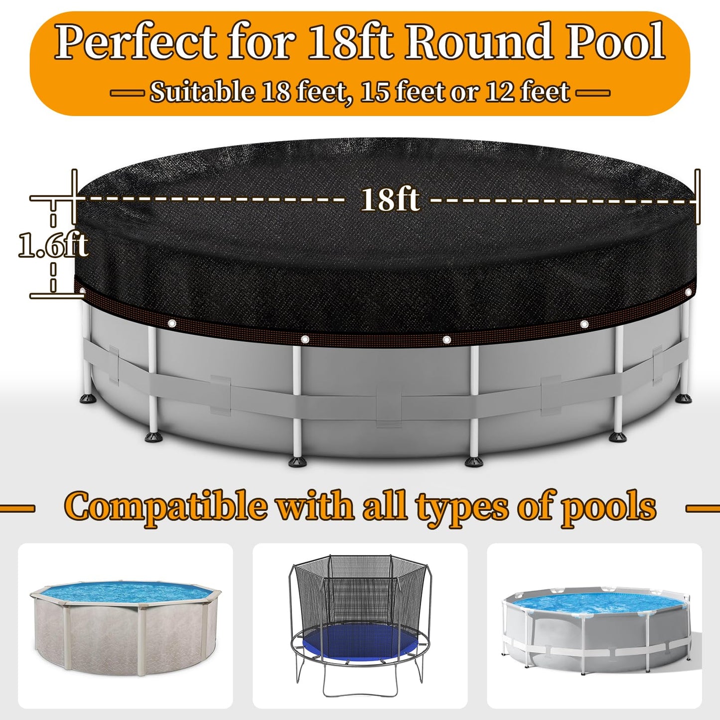 18ft Round Leaf Net Pool Cover for Above Ground Pools,Mesh Cover to Catching Leaves, Mesh Tarp with Grommets, Resistant Garden Sun Shade Netting(Only Cover)