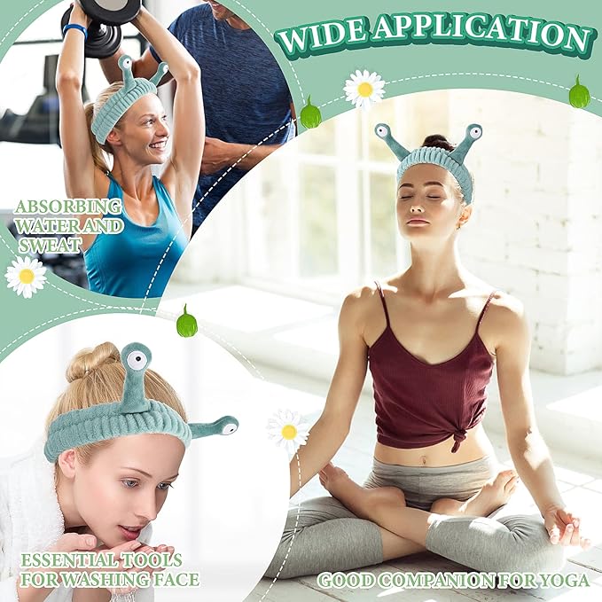 Face Wash Headband, Palm and Snail Spa Hair Bands Makeup Headbands Women Cartoon Cute Coral Fleece Elastic Headband Creative Hair Accessories for Washing Face Shower Sports (Green)