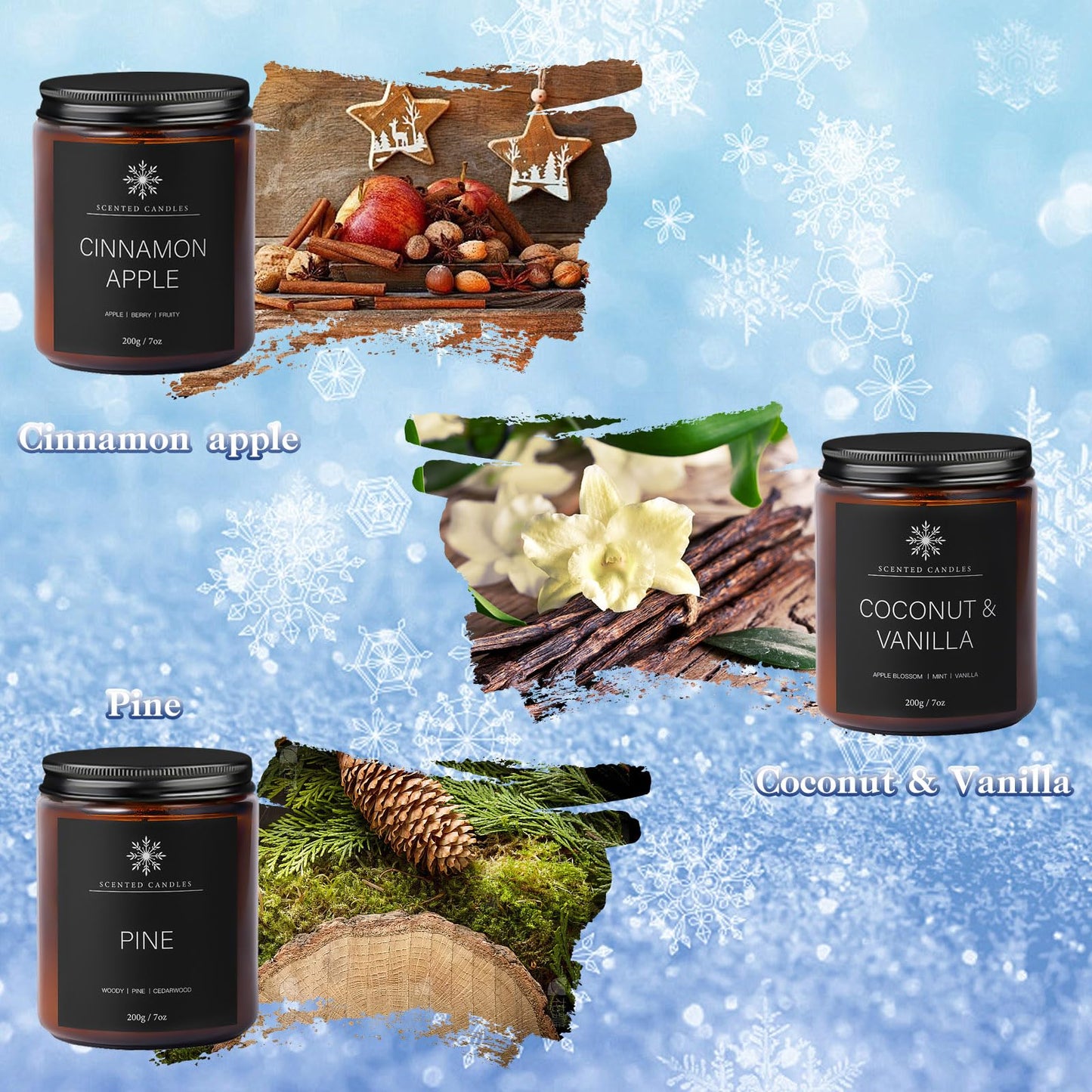 6 Pack Winter Candles for Home Scented, Aromatherapy Candles Gift for Women Men, 42oz 300 Hour Long Lasting Candle, Winter Candle Gift for Holiday, Gifts for Birthday, Valentine's Day