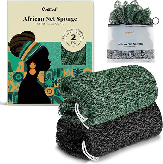 CORATED African Net Sponge Authentic with Knots, Shower Loofah Exfoliating Bath Sponge, Body Scrubber for Women and Men Daily Use Body Care, Travel Portable Bath Accessories Spa Gifts