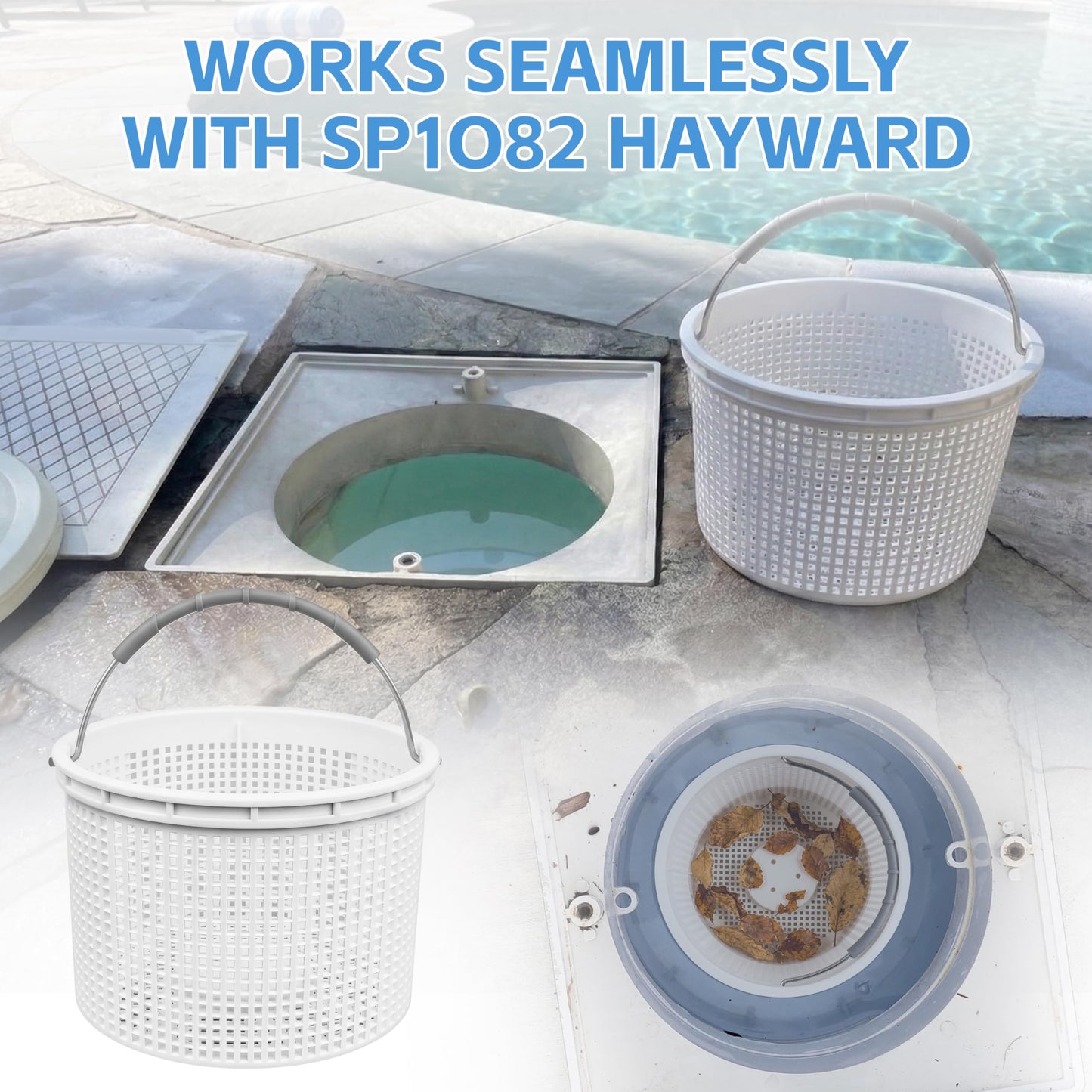2026 New SPX1082CA Pool Skimmer Basket for Inground Pool Replacement Hayward Skimmer Basket SP1082 SP1083 SP1084 1085 1086 SP1075 ,for Aladdin B-152 Skimmer，316 Stainless Steel Handle with Rubber Grip