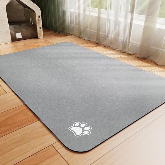 Dog Food Mat - Absorbent Cat Mat for Food and Water, No Stains Pet Feeding Bowl Mat, Easy to Clean Pet Placemats, Quick Dry Dog Water Dispenser Mat for Messy Drinkers | Paw Grey 18"x 34"