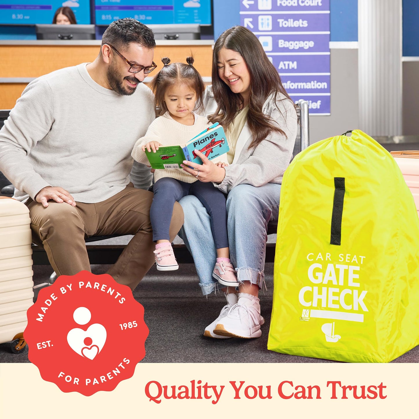 J.L. Childress Gate Check Travel Bag for Car Seats - Car Seat Travel Bag for Airplane, Includes AIRTAG Holder, Fits All Baby Car Infant Carriers & Child Booster Seats - Neon Yellow