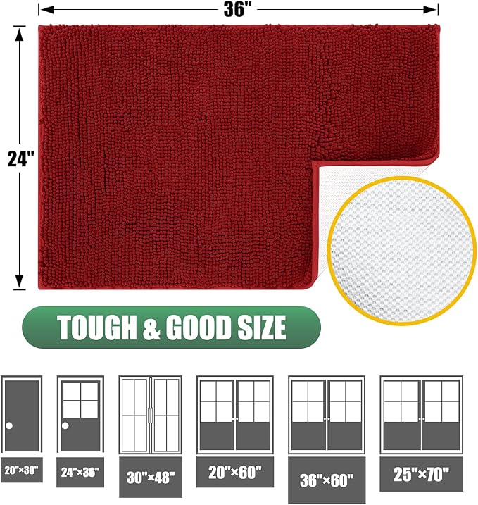 IM HOME Chenille Absorbent Outdoor Doormat 30" x 20", Washable Muddy Door Mats for Dog Non Slip Indoor Doormat Dog Mat for Muddy Paw Front Inside Doormats for Entryway Red Burgundy